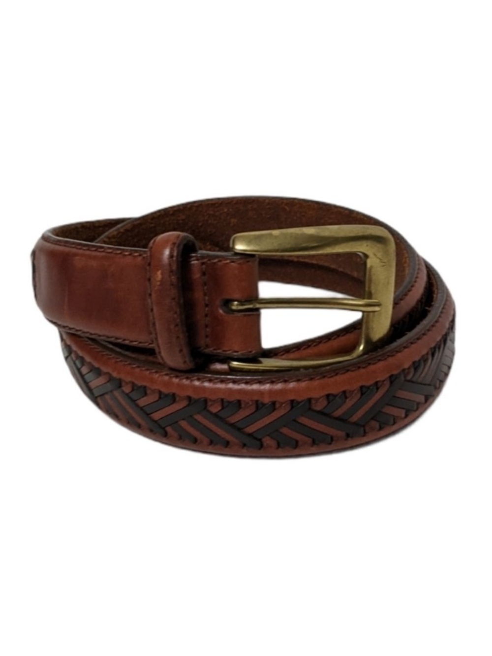 BRIGHTON Brown Black Brass Leather Belt 36